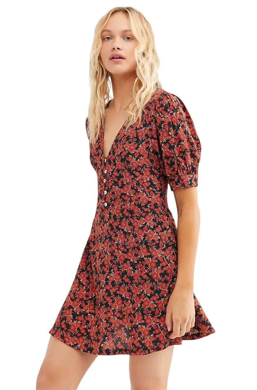 Free People Red Provence Floral Mini Dress